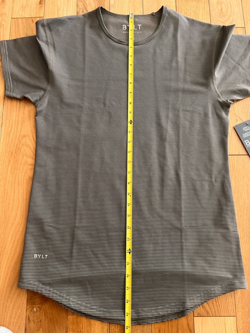 NEW Bylt Mens Drop Cut SS Lux Premium Basic Brown Striped Shirt Athletic Fit S - Picture 9 of 11